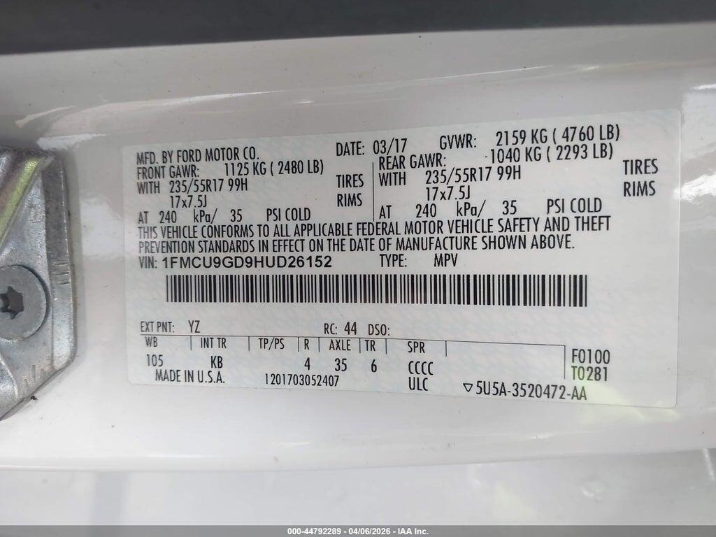1FMCU9GD9HUD26152 2017 FORD ESCAPE photo no. 9