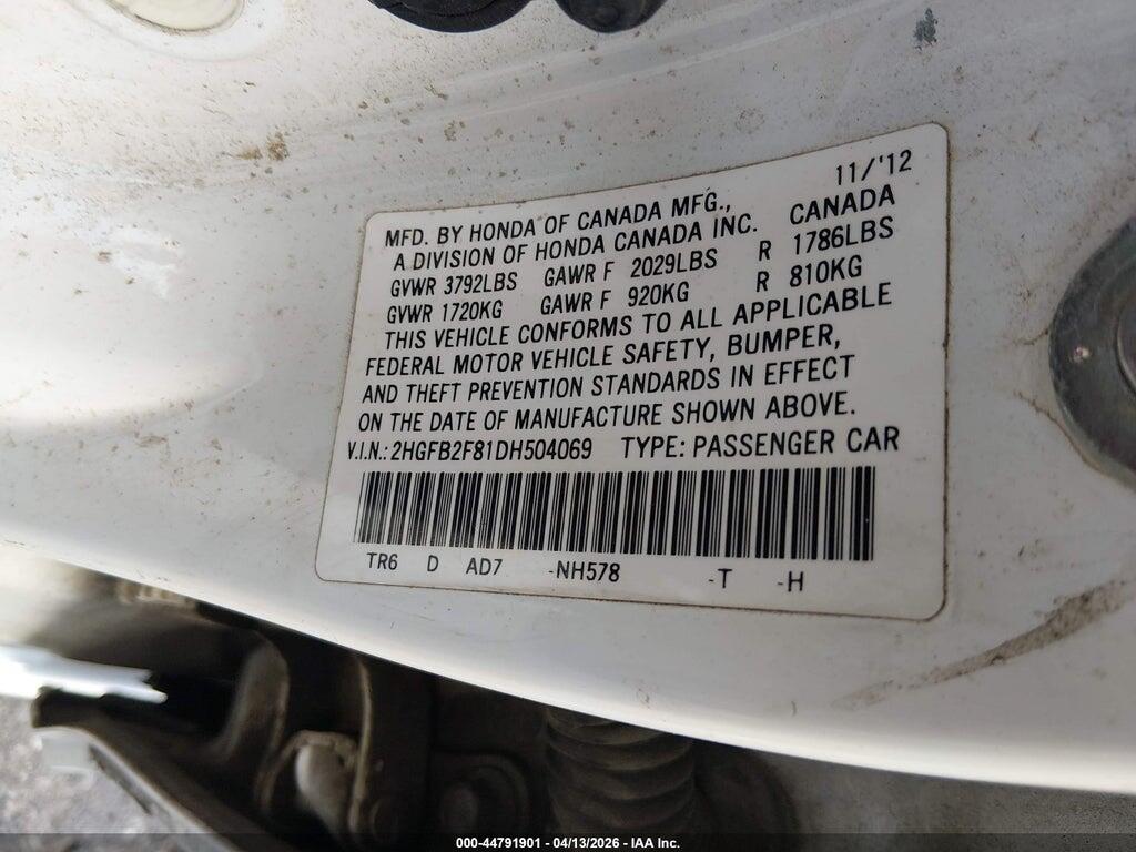 2HGFB2F81DH504069 2013 HONDA CIVIC photo no. 9