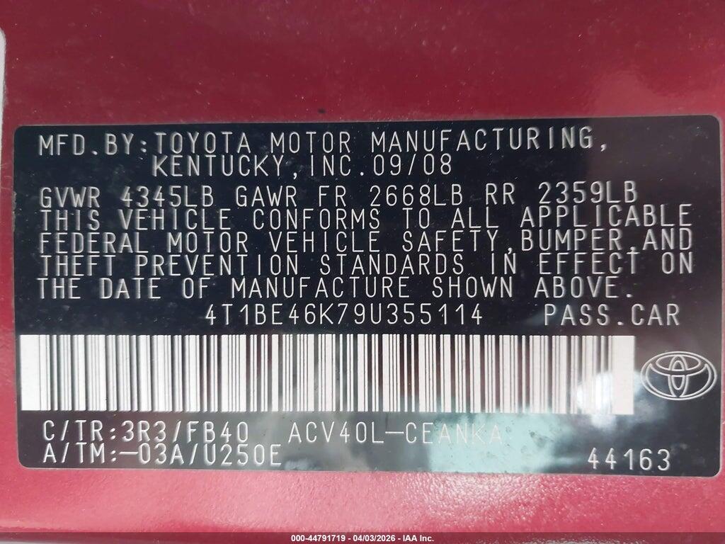 4T1BE46K79U355114 2009 TOYOTA CAMRY photo no. 9