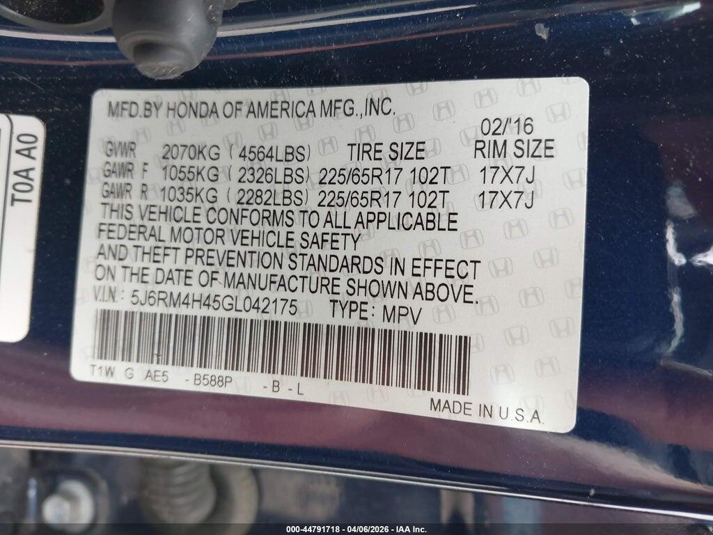 5J6RM4H45GL042175 2016 HONDA CR-V photo no. 9