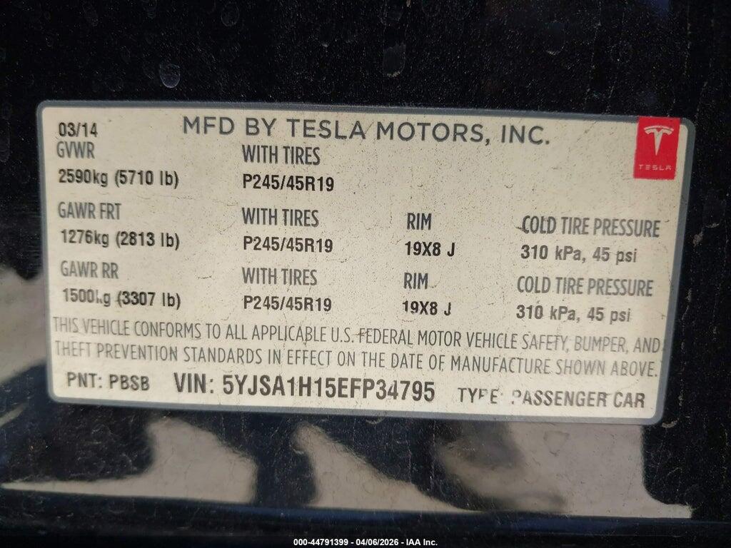 5YJSA1H15EFP34795 2014 TESLA MODEL S photo no. 9