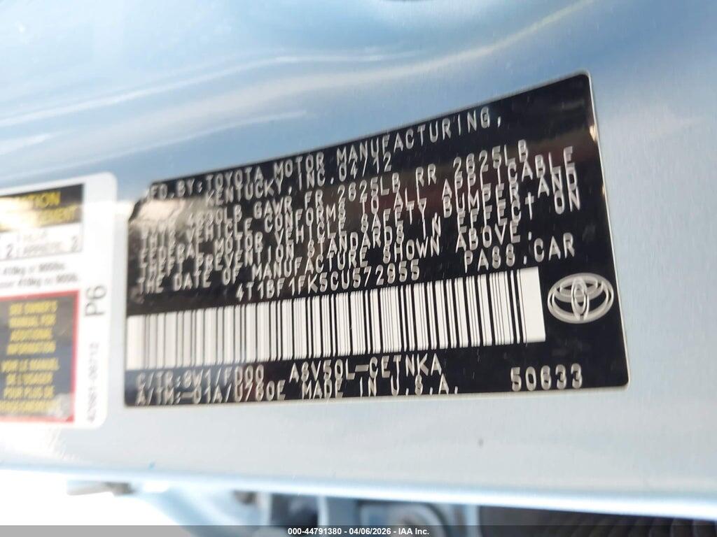4T1BF1FK5CU572955 2012 TOYOTA CAMRY photo no. 9