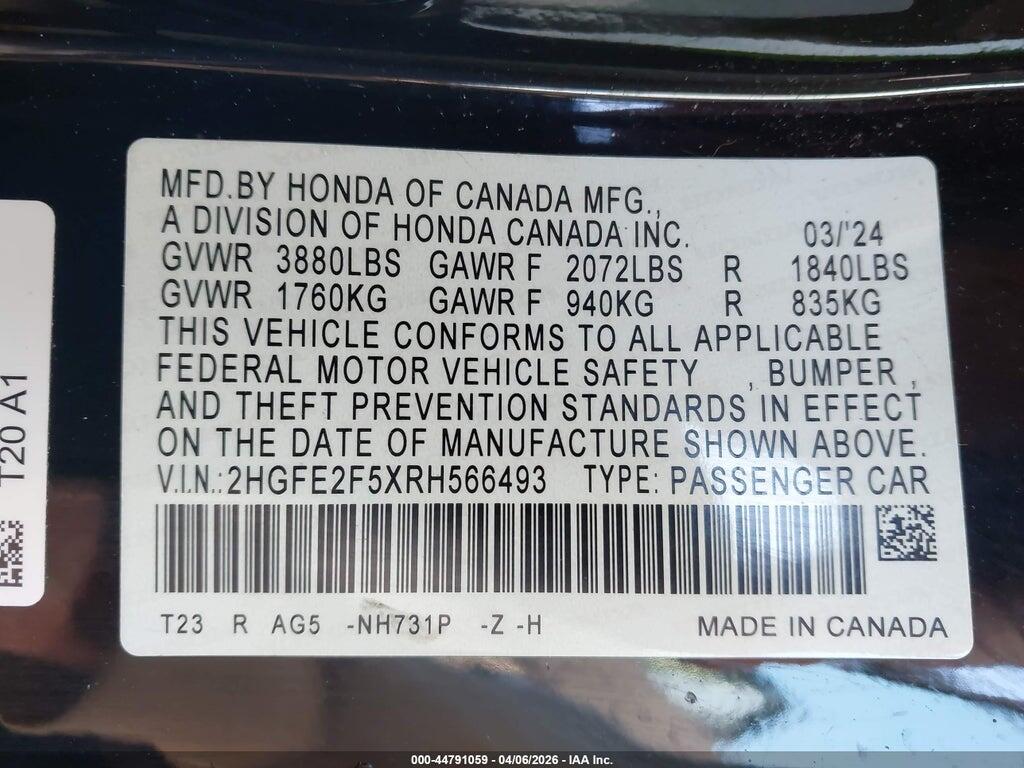 2HGFE2F5XRH566493 2024 HONDA CIVIC photo no. 9
