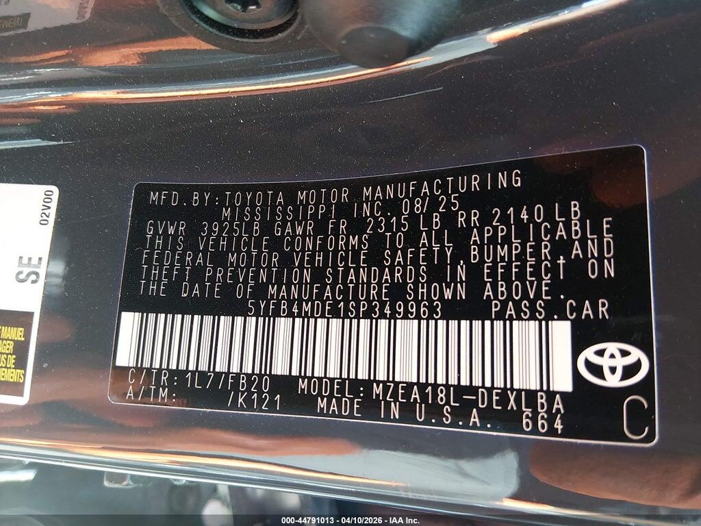 5YFB4MDE1SP349963 2025 TOYOTA COROLLA photo no. 9
