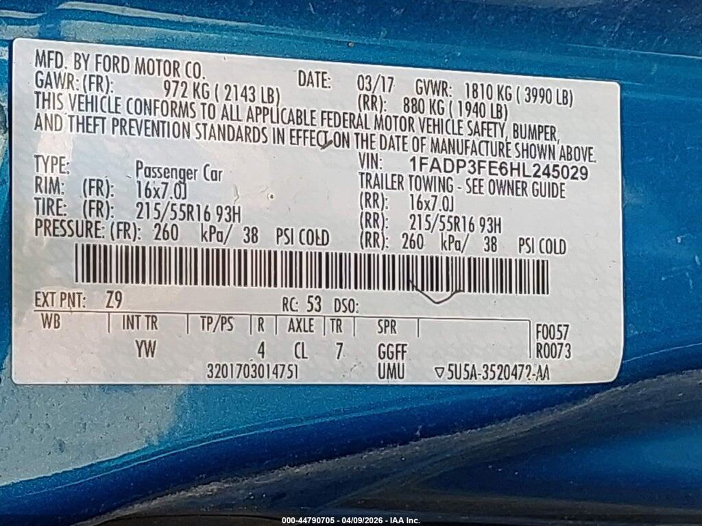 1FADP3FE6HL245029 2017 FORD FOCUS photo no. 9