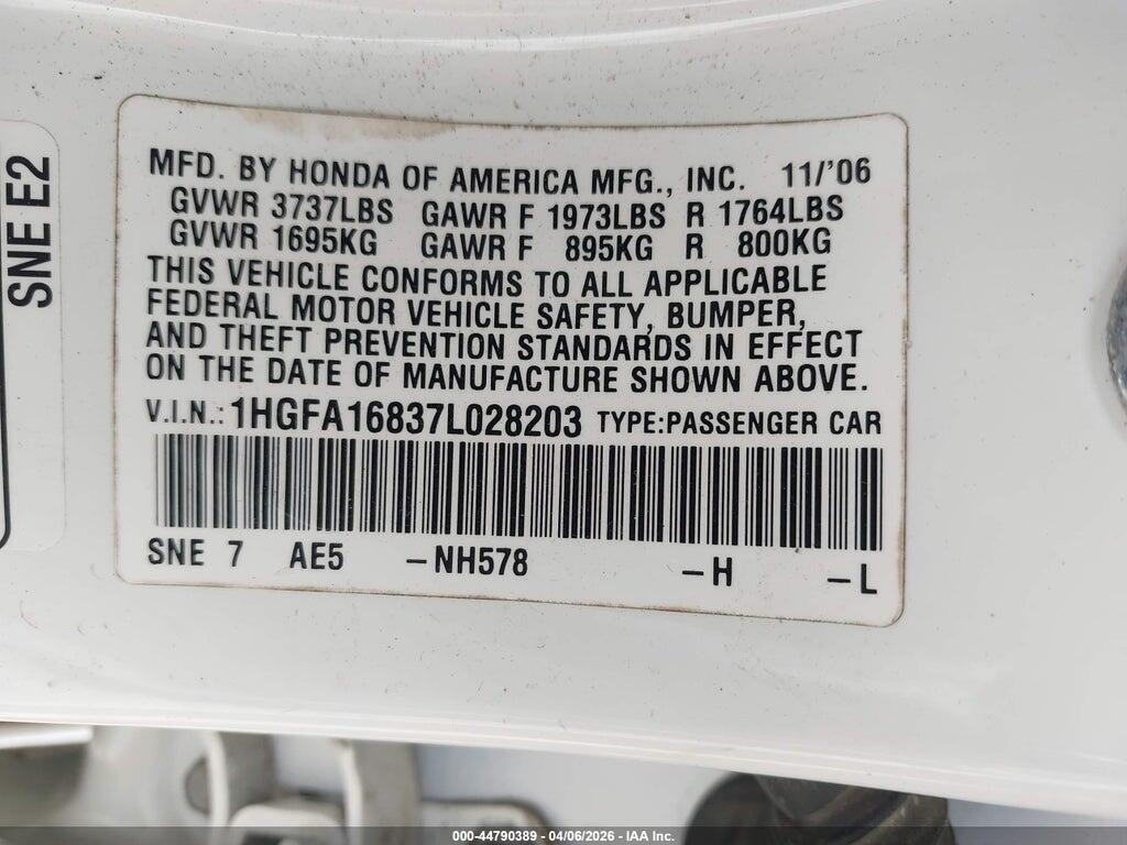 1HGFA16837L028203 2007 HONDA CIVIC photo no. 9
