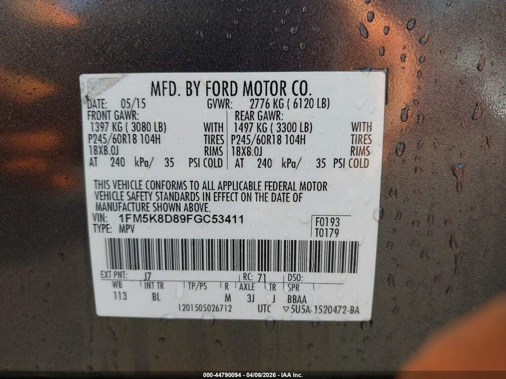 1FM5K8D89FGC53411 2015 FORD EXPLORER photo no. 9