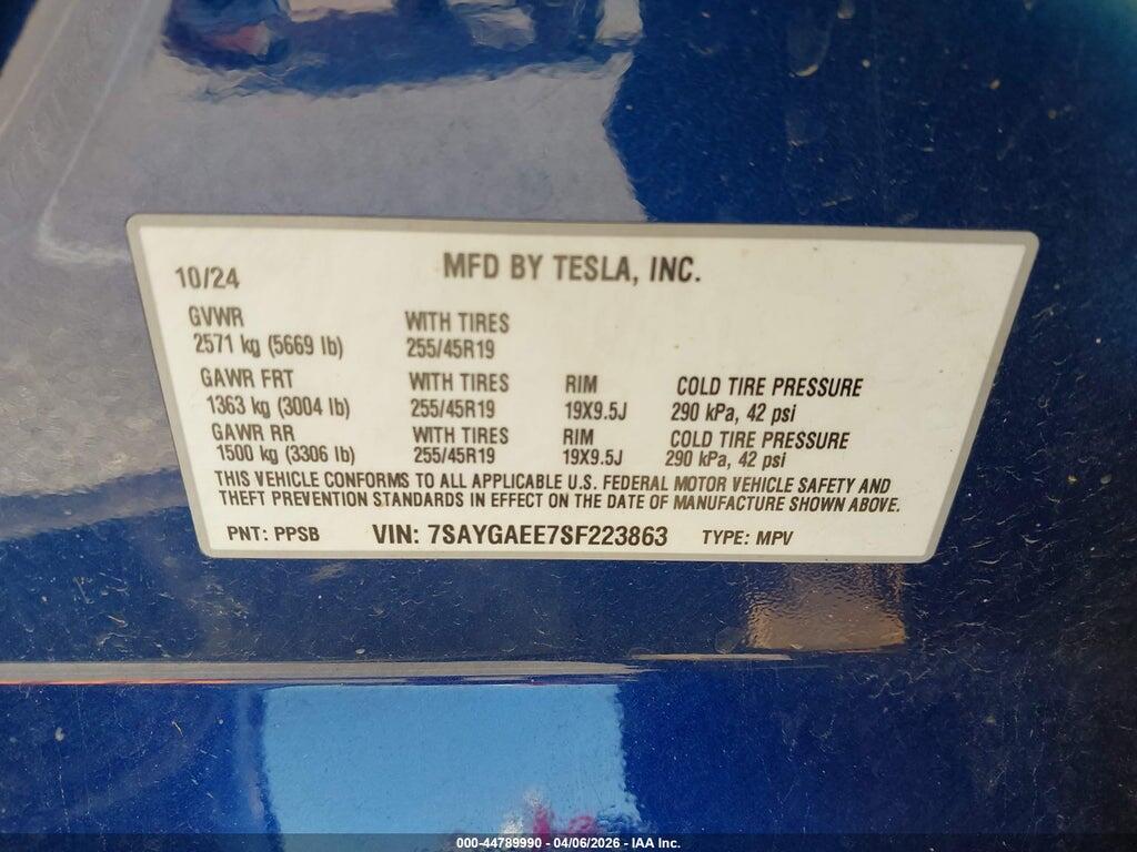 7SAYGAEE7SF223863 2025 TESLA MODEL Y photo no. 9
