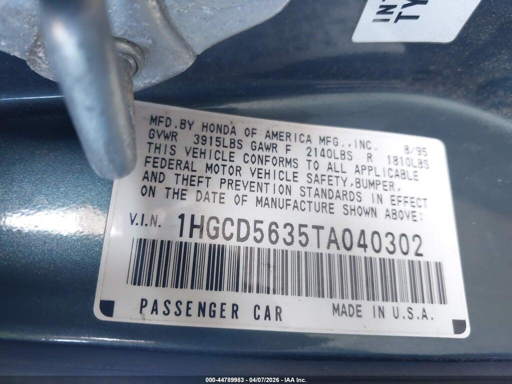 1HGCD5635TA040302 1996 HONDA ACCORD photo no. 9
