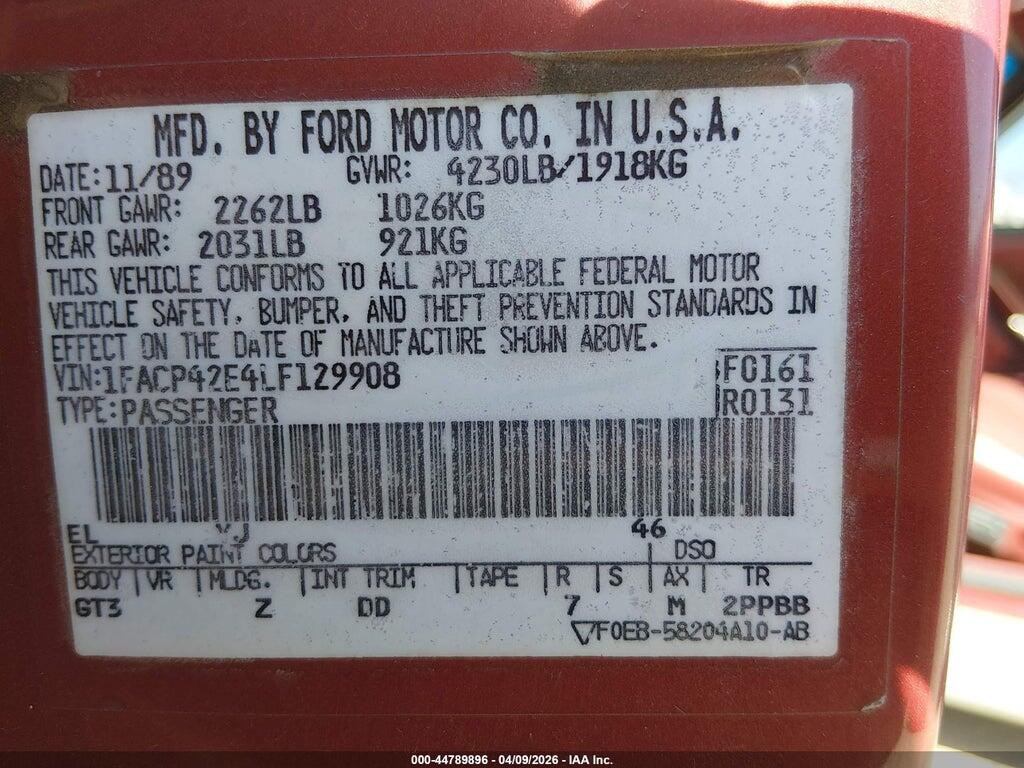 1FACP42E4LF129908 1990 FORD MUSTANG photo no. 9