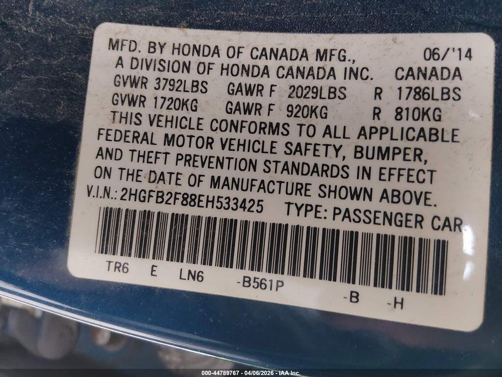 2HGFB2F88EH533425 2014 HONDA CIVIC photo no. 9