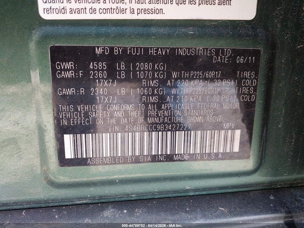 4S4BRCCC9B3427227 2011 SUBARU OUTBACK photo no. 9