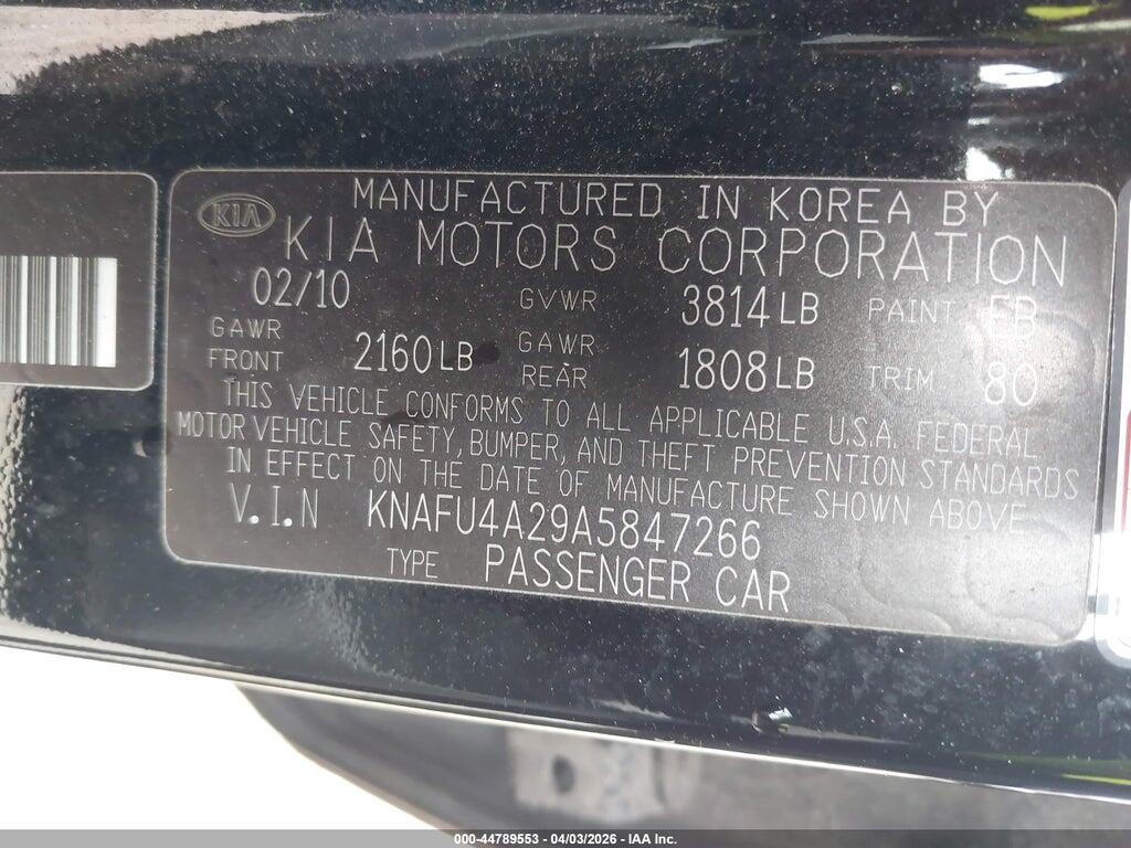 KNAFU4A29A5847266 2010 KIA FORTE photo no. 9