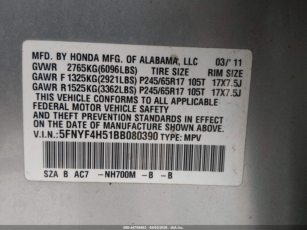 5FNYF4H51BB080390 2011 HONDA PILOT photo no. 9