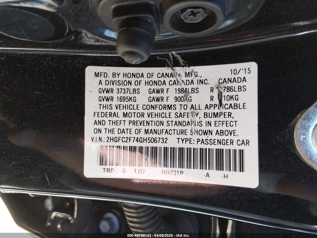2HGFC2F74GH506732 2016 HONDA CIVIC photo no. 9