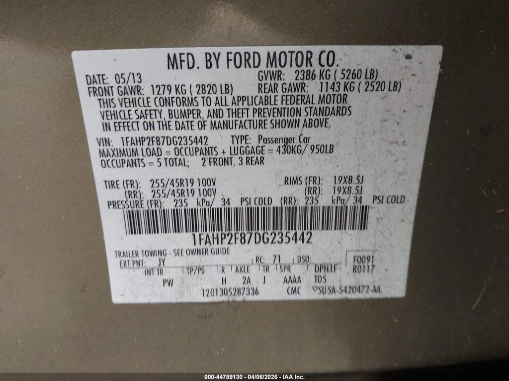 1FAHP2F87DG235442 2013 FORD TAURUS photo no. 9