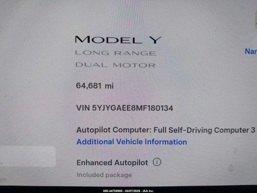 5YJYGAEE8MF180134 2021 TESLA MODEL Y photo no. 7