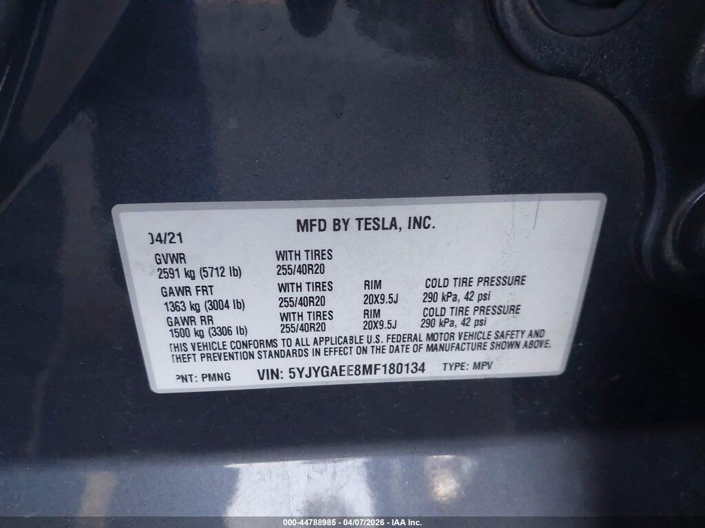 5YJYGAEE8MF180134 2021 TESLA MODEL Y photo no. 9