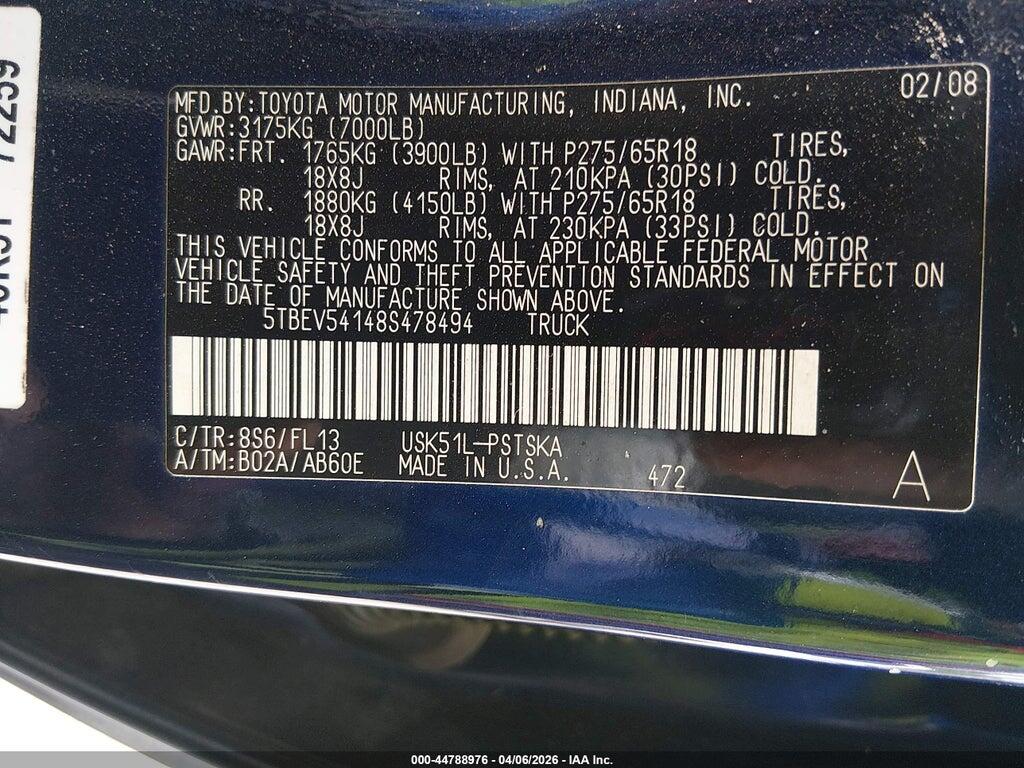 5TBEV54148S478494 2008 TOYOTA TUNDRA photo no. 9