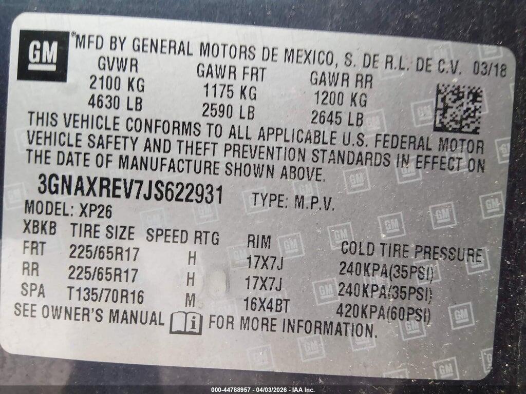 3GNAXREV7JS622931 2018 CHEVROLET EQUINOX photo no. 9