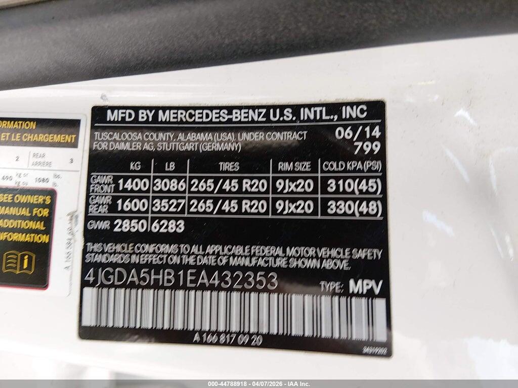 4JGDA5HB1EA432353 2014 MERCEDES-BENZ ML 350 photo no. 9