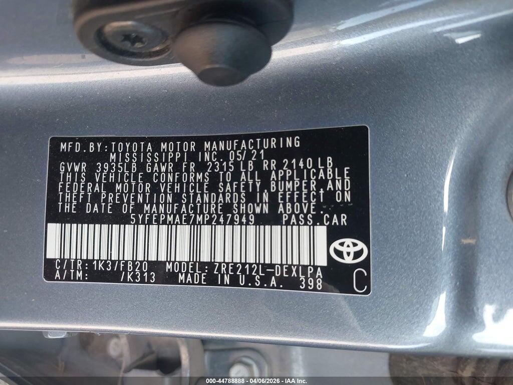 5YFEPMAE7MP247949 2021 TOYOTA COROLLA photo no. 9
