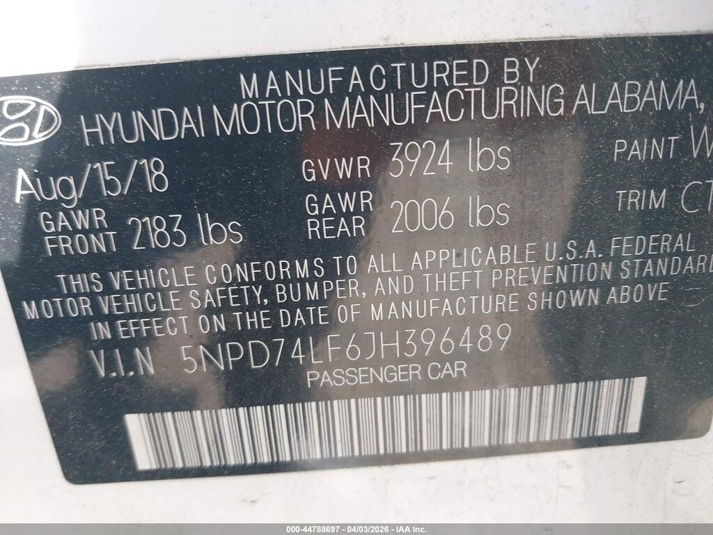 5NPD74LF6JH396489 2018 HYUNDAI ELANTRA photo no. 9