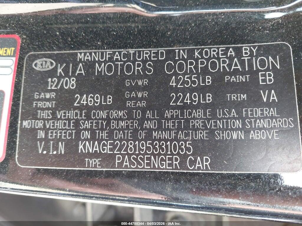 KNAGE228195331035 2009 KIA OPTIMA photo no. 9
