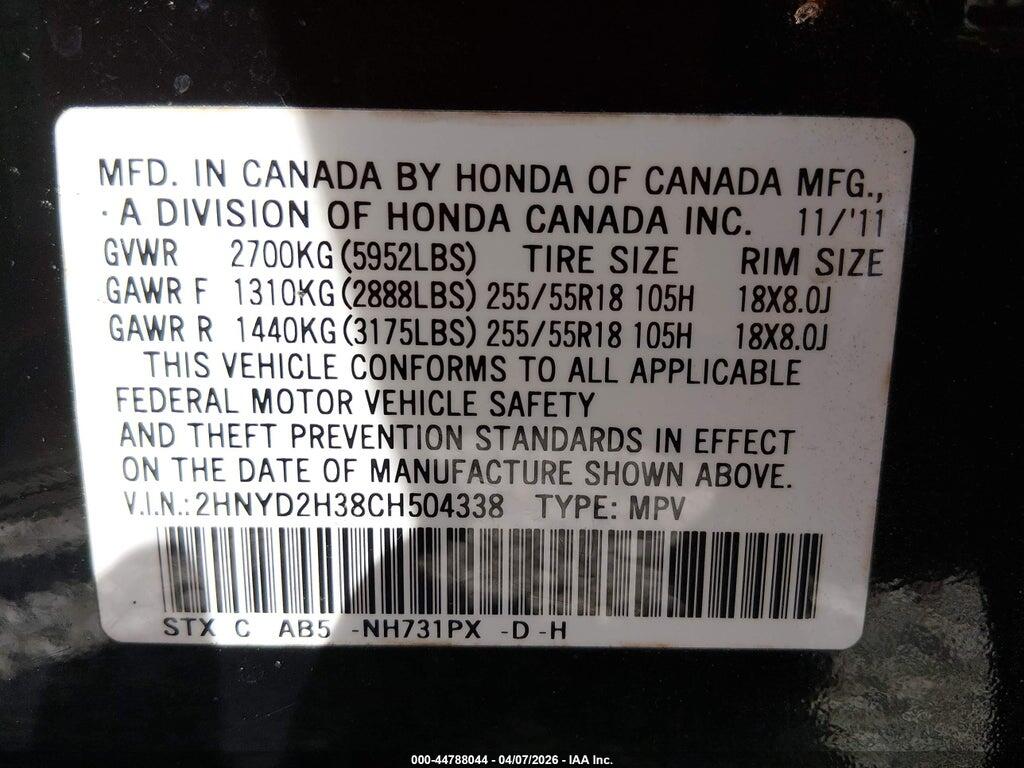 2HNYD2H38CH504338 2012 ACURA MDX photo no. 9