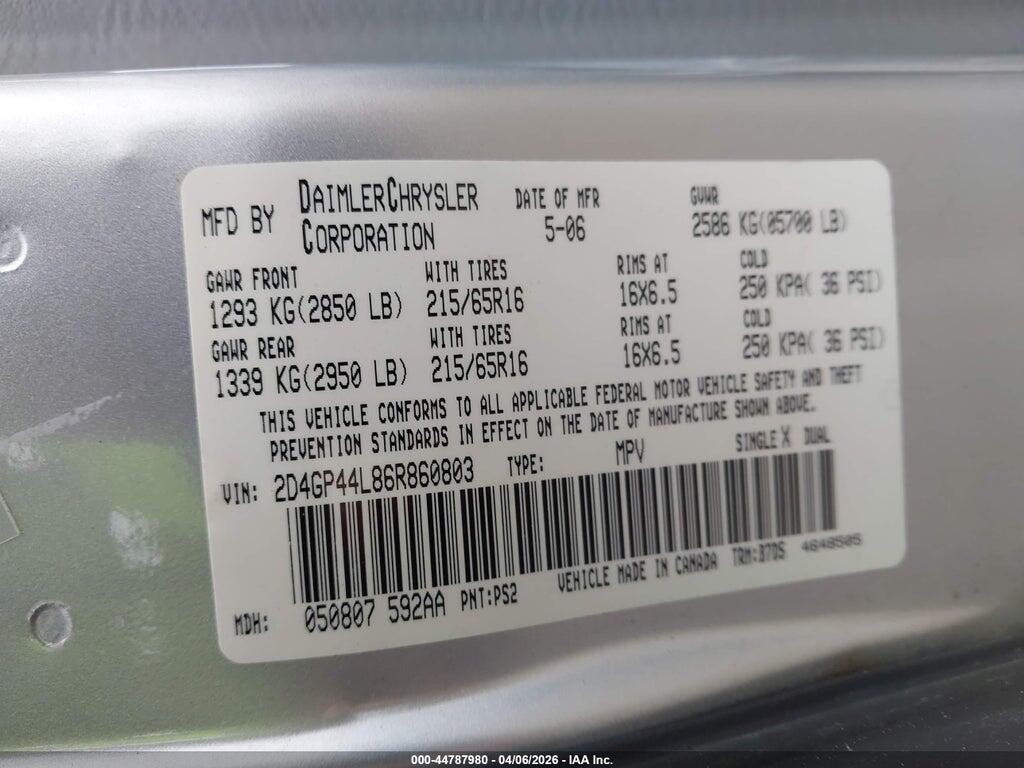 2D4GP44L86R860803 2006 DODGE GRAND CARAVAN photo no. 9