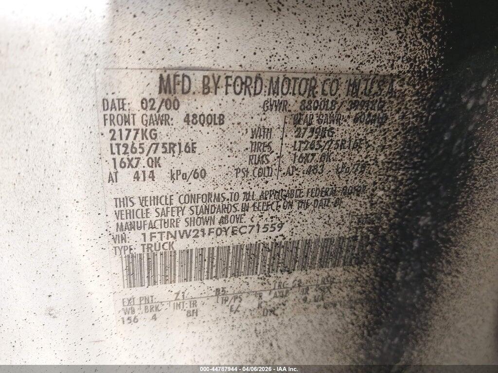1FTNW21F0YEC71559 2000 FORD F-250 photo no. 9