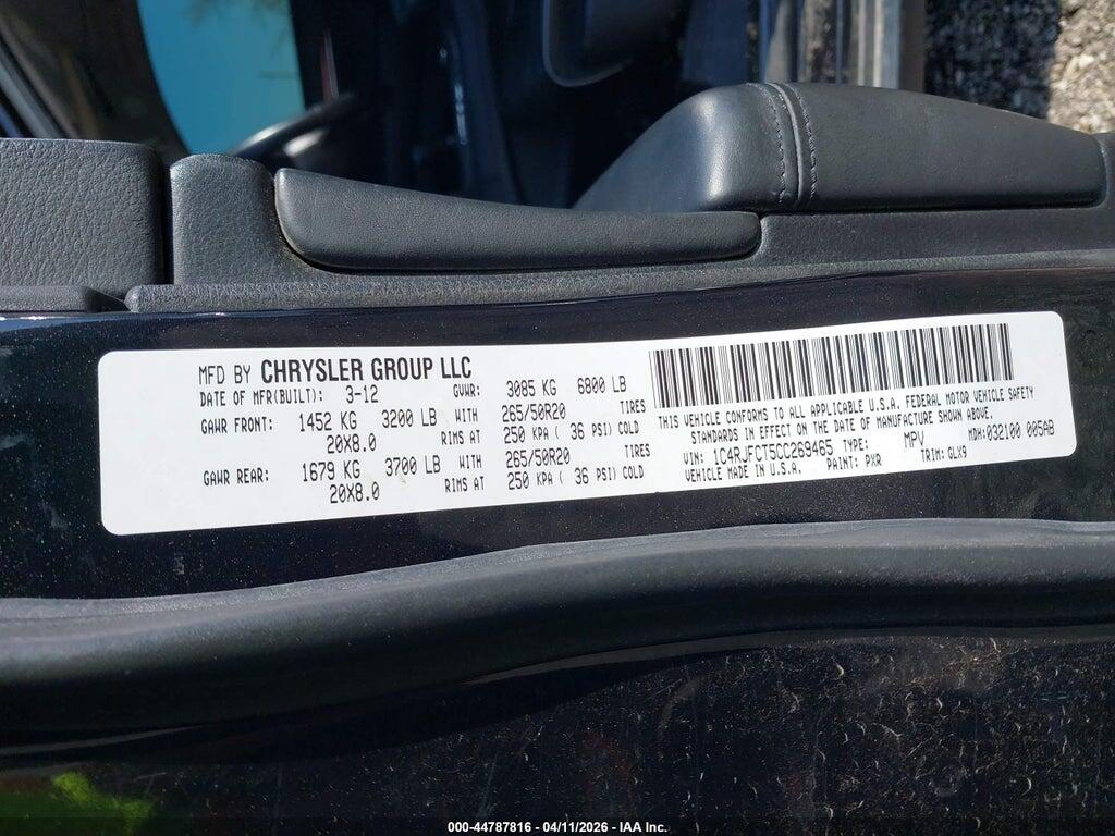 1C4RJFCT5CC269465 2012 JEEP GRAND CHEROKEE photo no. 9