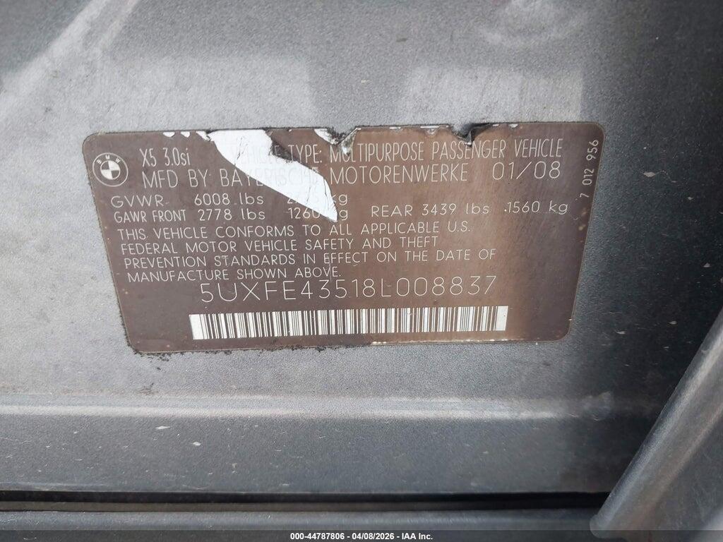 5UXFE43518L008837 2008 BMW X5 photo no. 9
