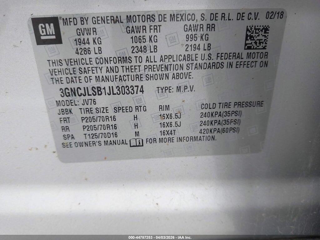 3GNCJLSB1JL303374 2018 CHEVROLET TRAX photo no. 9