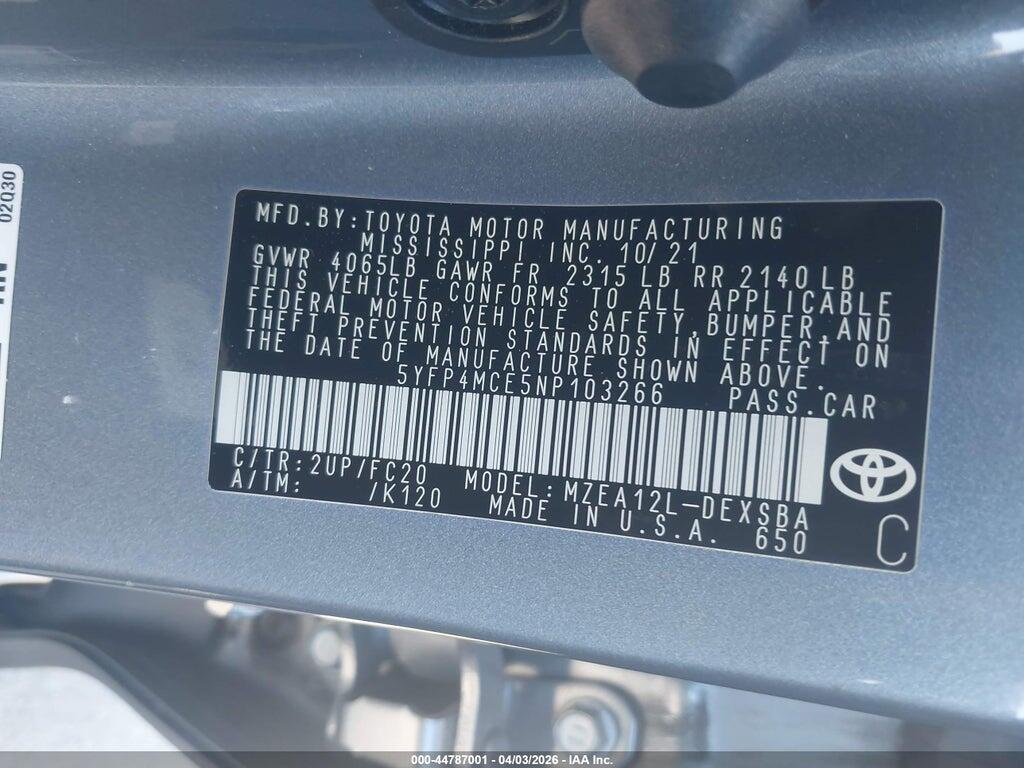 5YFP4MCE5NP103266 2022 TOYOTA COROLLA photo no. 9