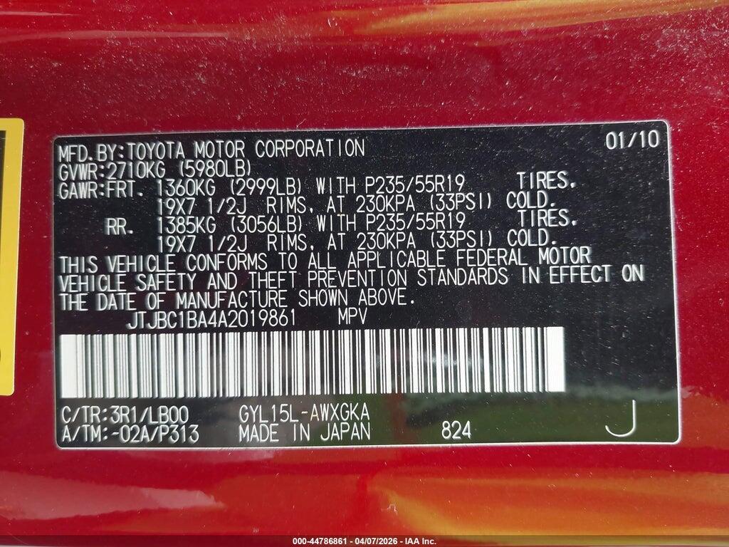 JTJBC1BA4A2019861 2010 LEXUS RX 450H photo no. 9