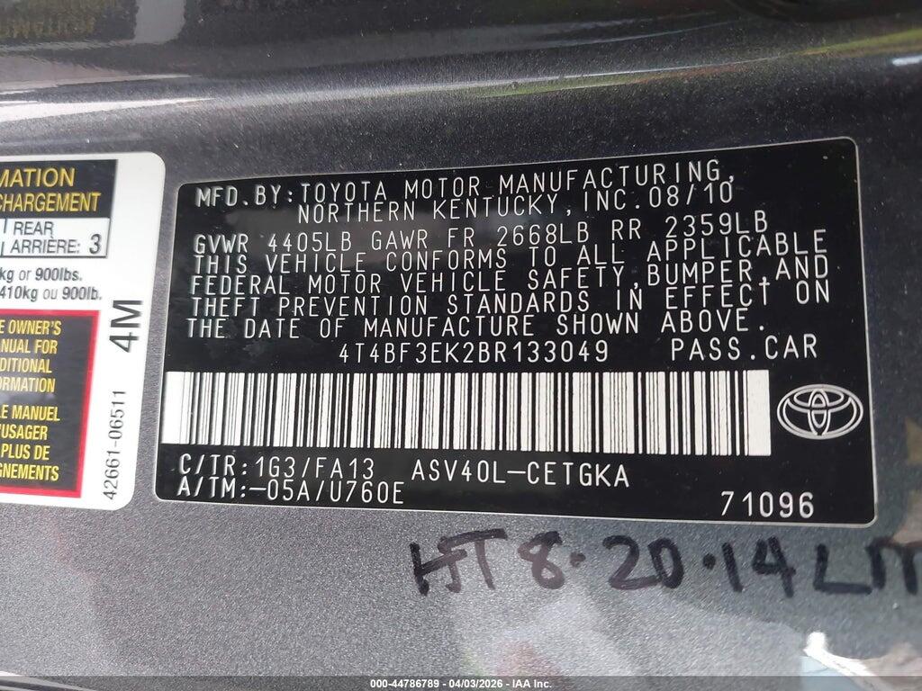 4T4BF3EK2BR133049 2011 TOYOTA CAMRY photo no. 9