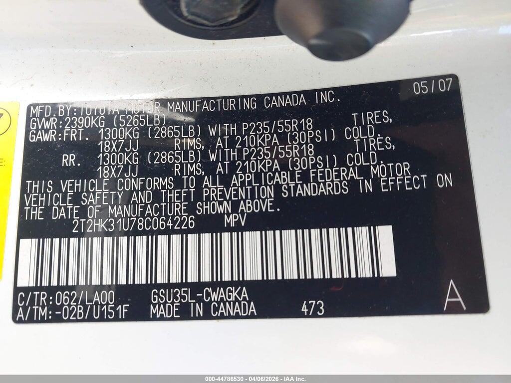 2T2HK31U78C064226 2008 LEXUS RX 350 photo no. 9