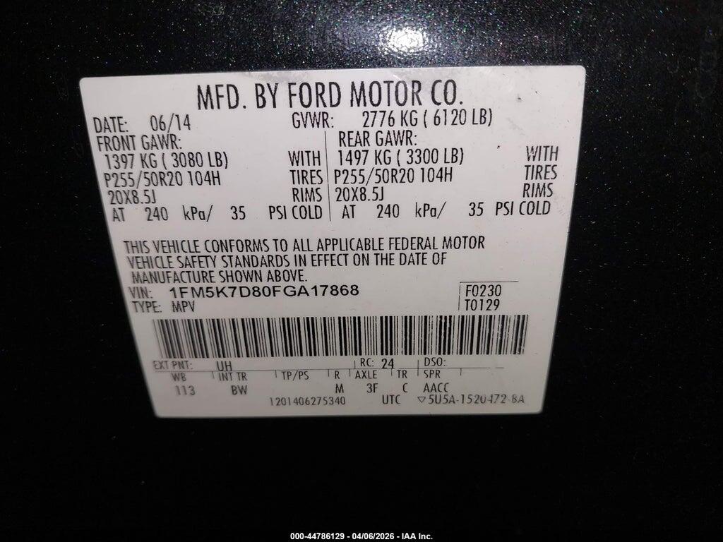 1FM5K7D80FGA17868 2015 FORD EXPLORER photo no. 9