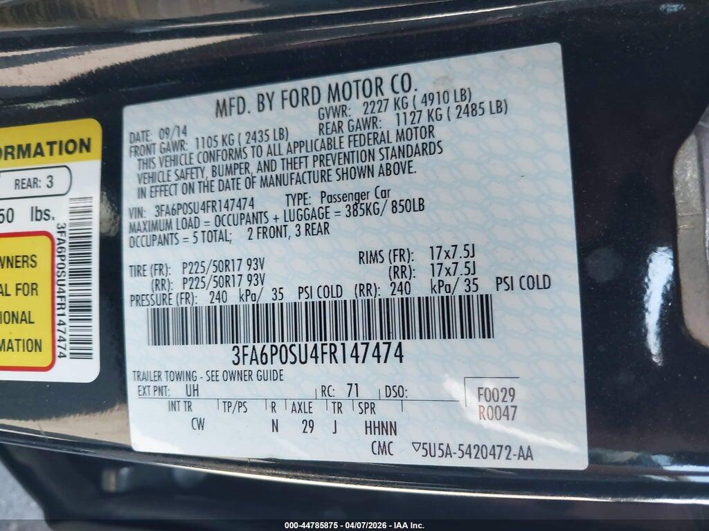 3FA6P0SU4FR147474 2015 FORD FUSION ENERGI photo no. 9