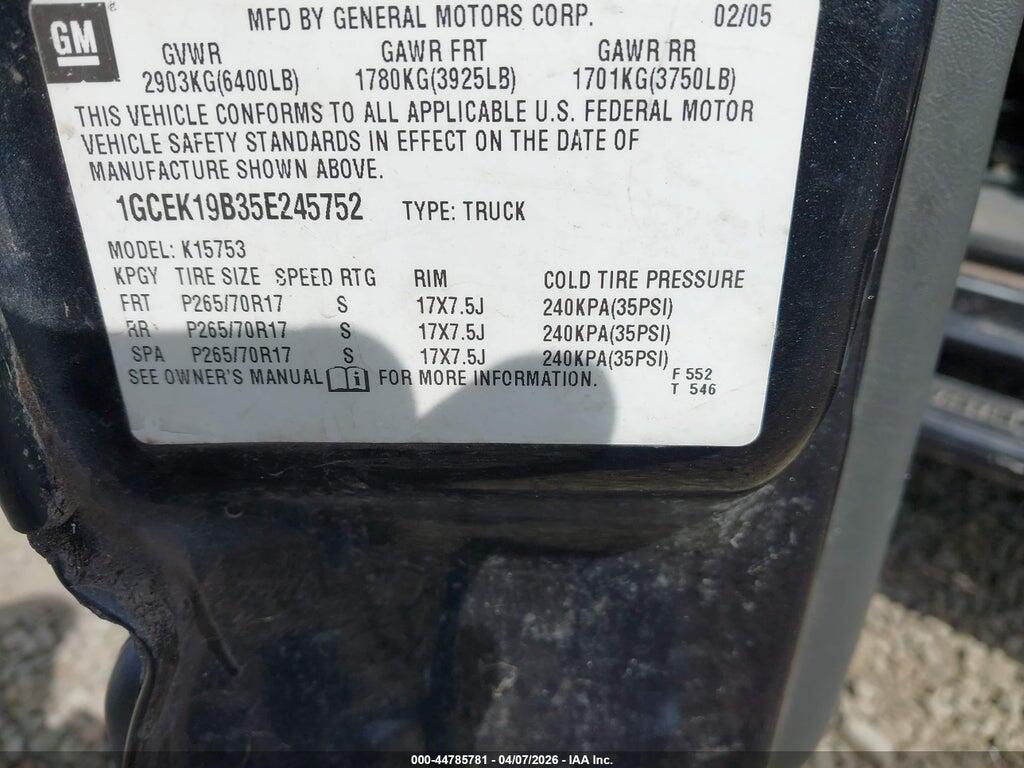 1GCEK19B35E245752 2005 CHEVROLET SILVERADO 1500 photo no. 9