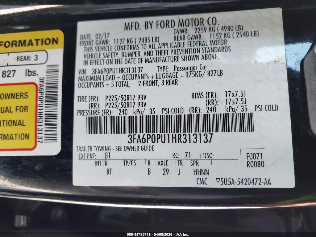 3FA6P0PU1HR313137 2017 FORD FUSION ENERGI photo no. 9