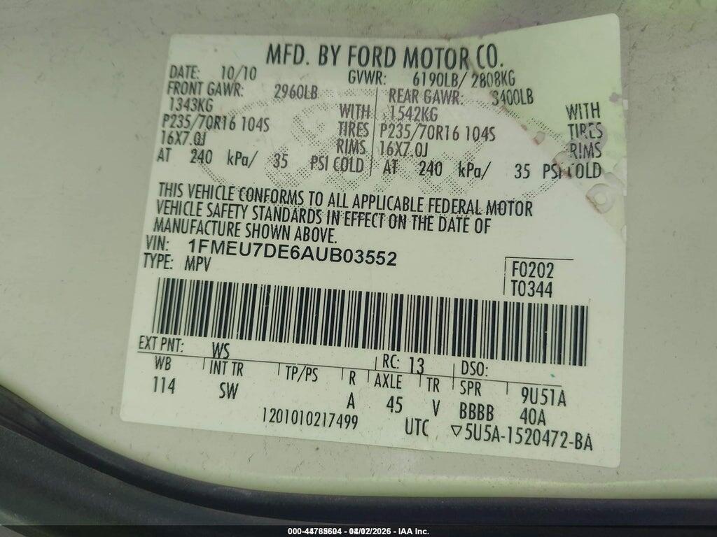 1FMEU7DE6AUB03552 2010 FORD EXPLORER photo no. 9