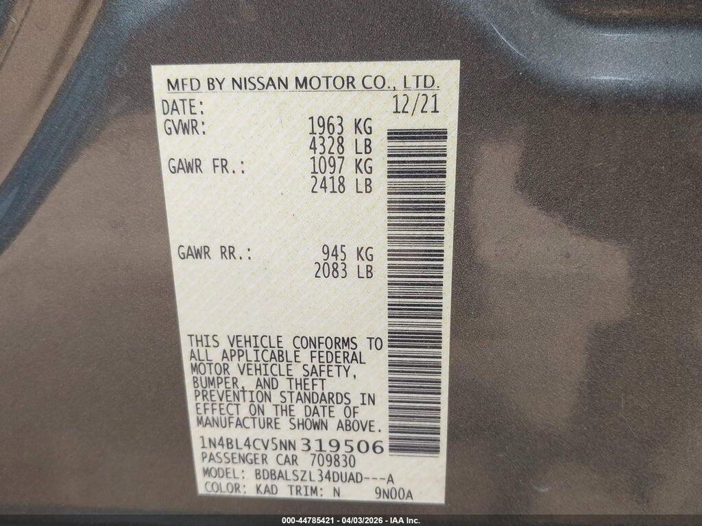 1N4BL4CV5NN319506 2022 NISSAN ALTIMA photo no. 9