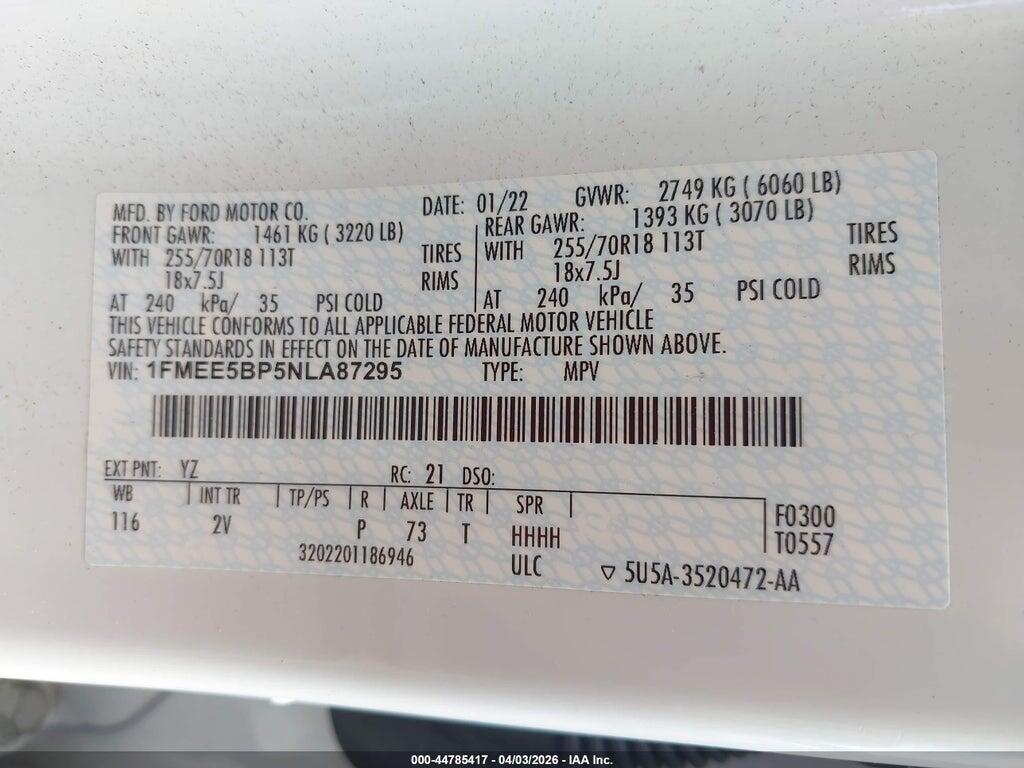 1FMEE5BP5NLA87295 2022 FORD BRONCO photo no. 9