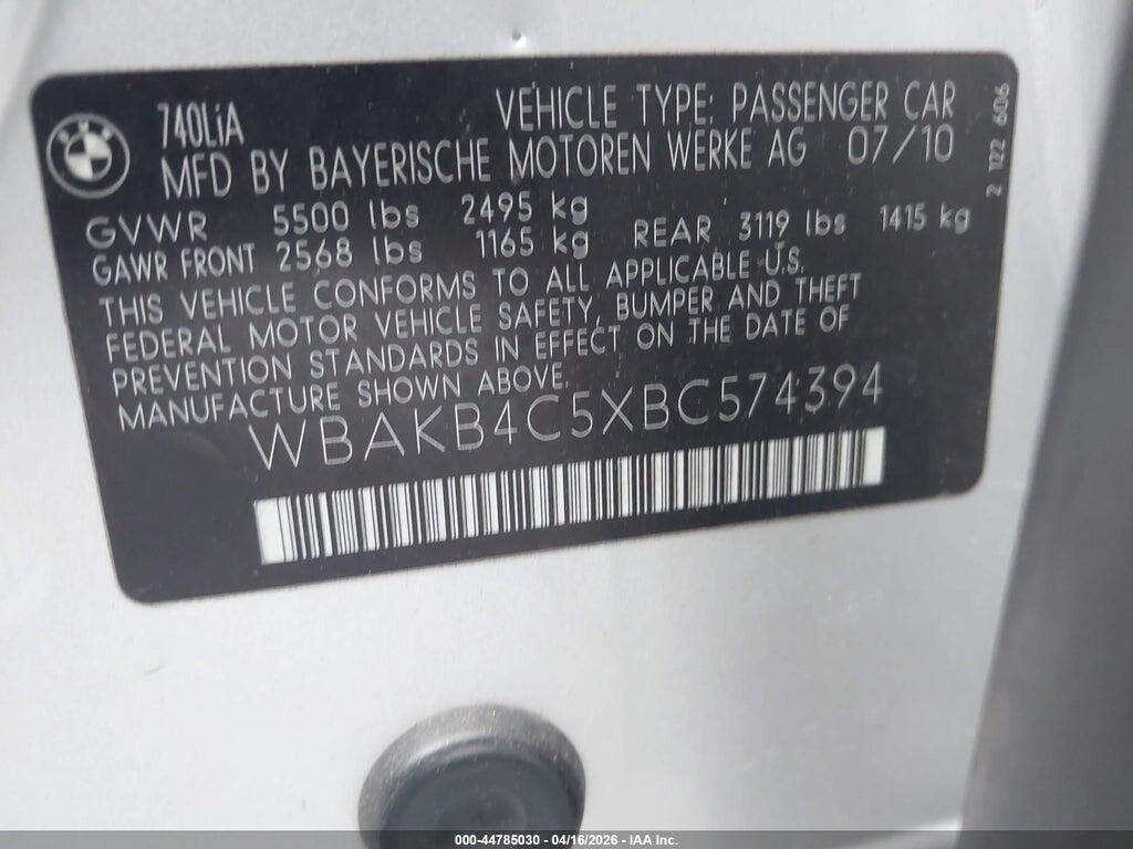 WBAKB4C5XBC574394 2011 BMW 740LI photo no. 9