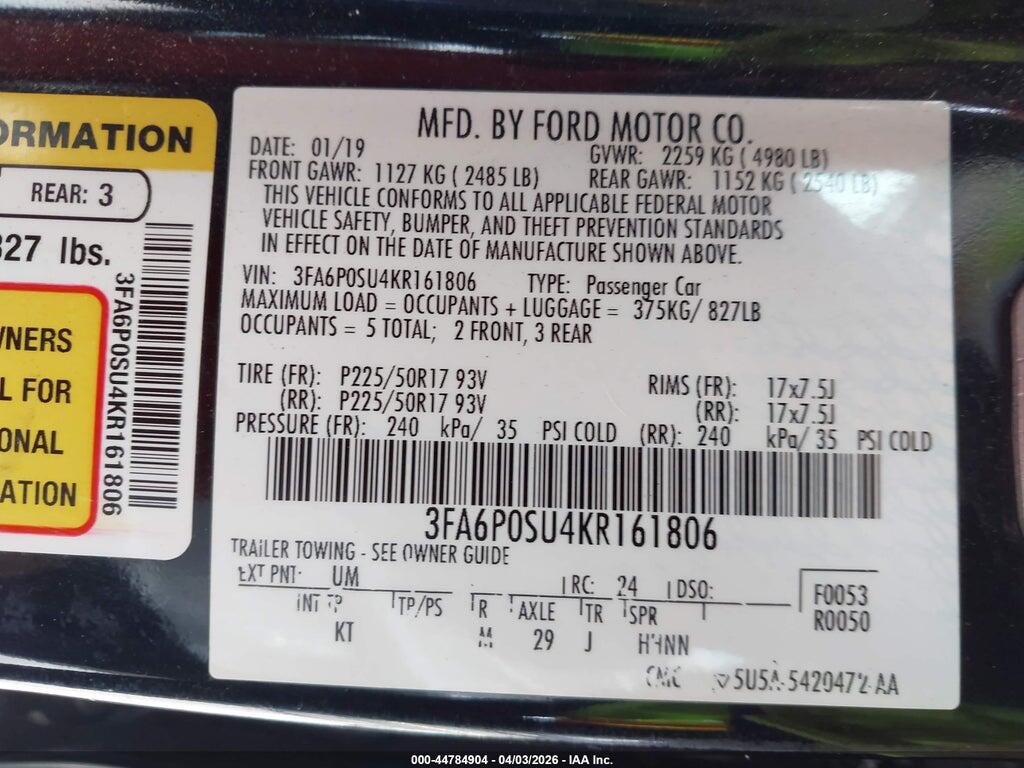 3FA6P0SU4KR161806 2019 FORD FUSION ENERGI photo no. 9