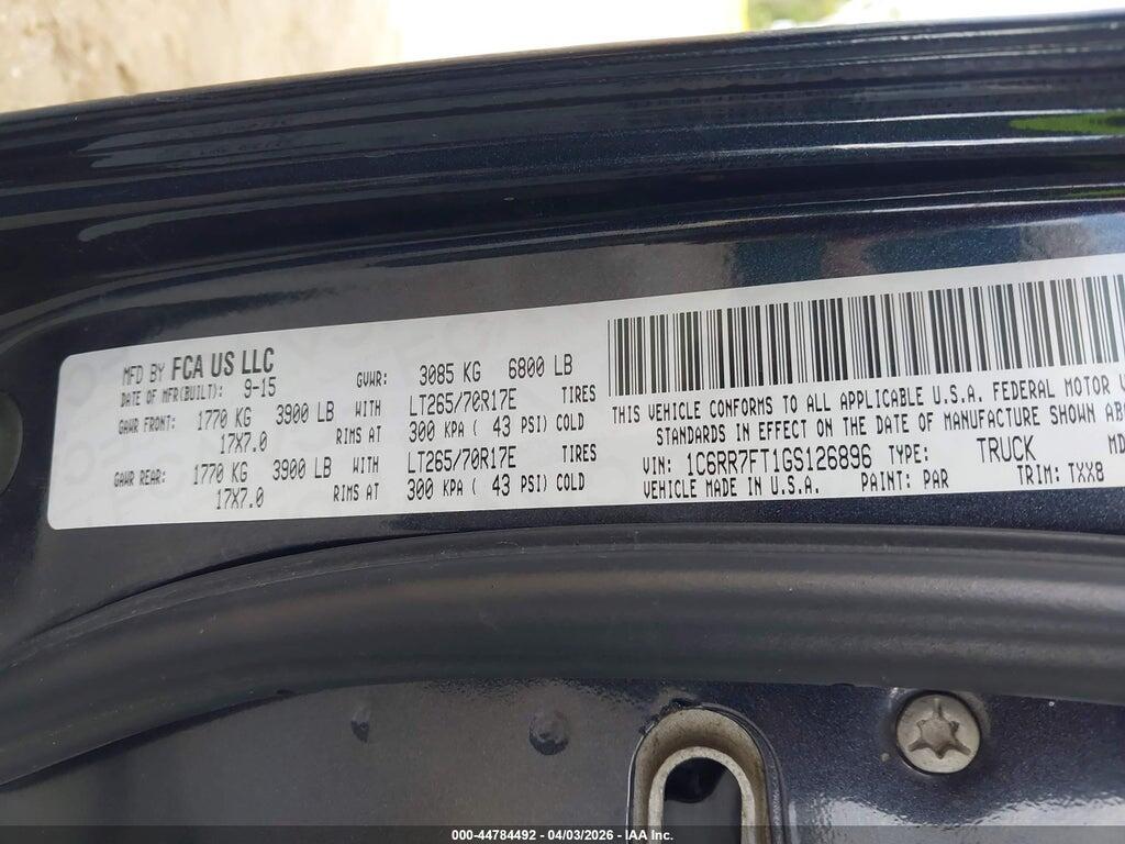 1C6RR7FT1GS126896 2016 RAM 1500 photo no. 9