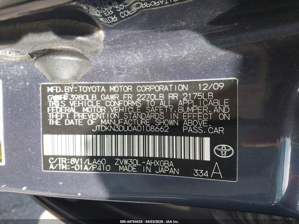 JTDKN3DU0A0108662 2010 TOYOTA PRIUS photo no. 9