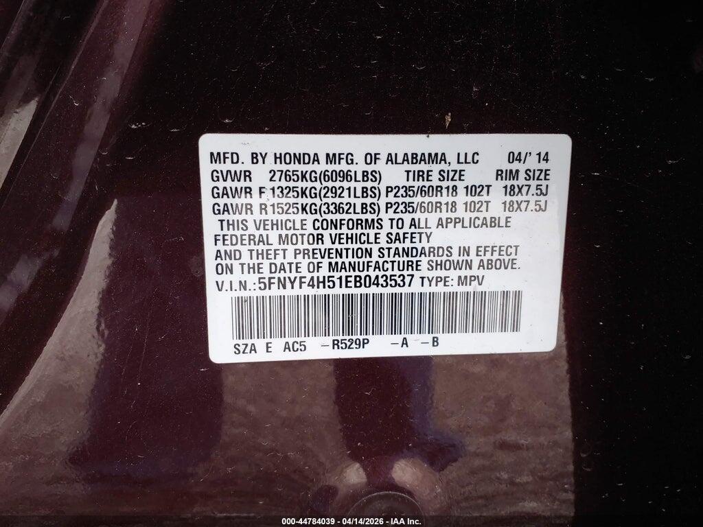 5FNYF4H51EB043537 2014 HONDA PILOT photo no. 9
